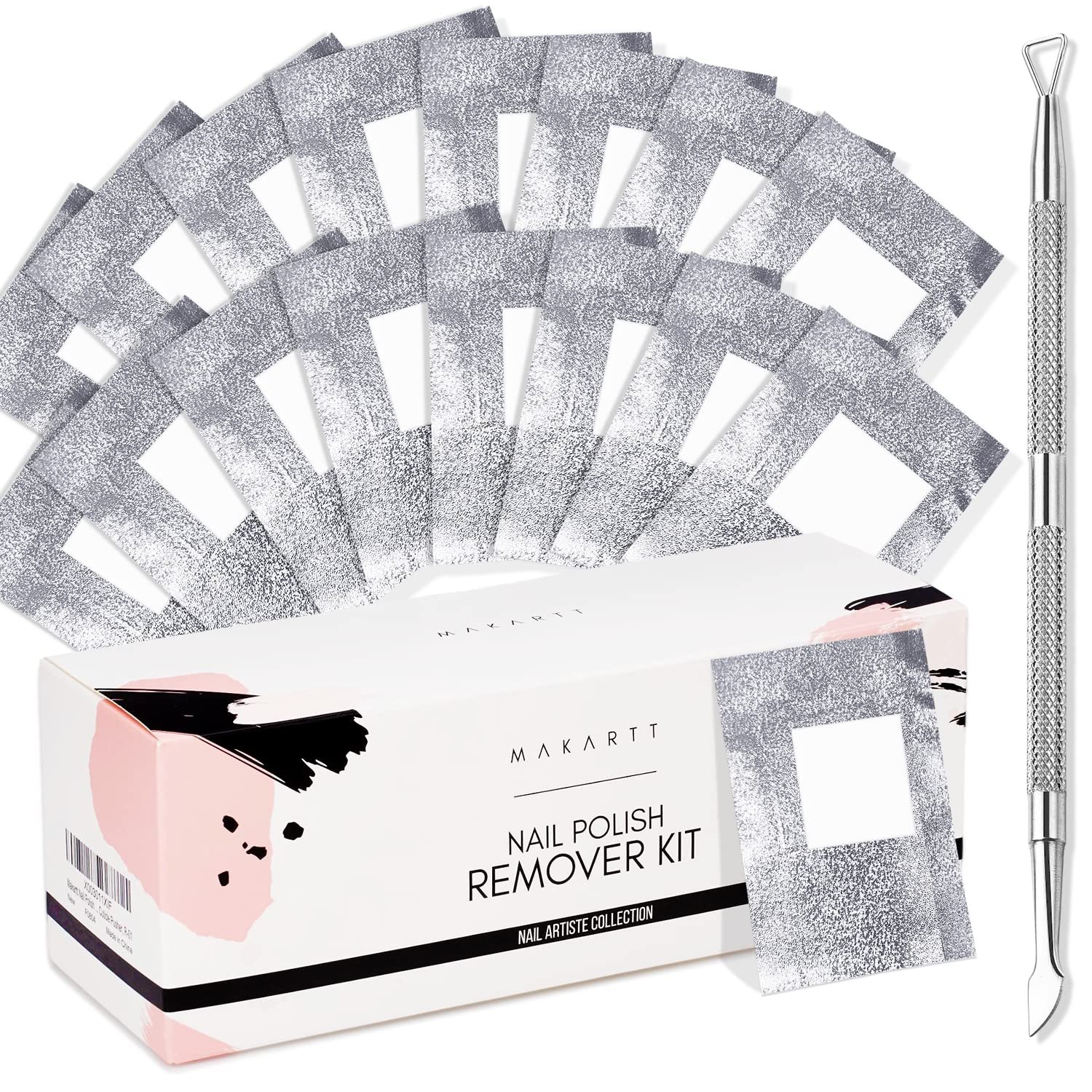 Makartt Nail Polish Remover Set – 200 pcs Foil Nail Wraps with Cuticle Pusher, Soak Off Foils for Gel Remover with Lint-Free Larger Cotton Pads for Gel Polish Removal at Home
