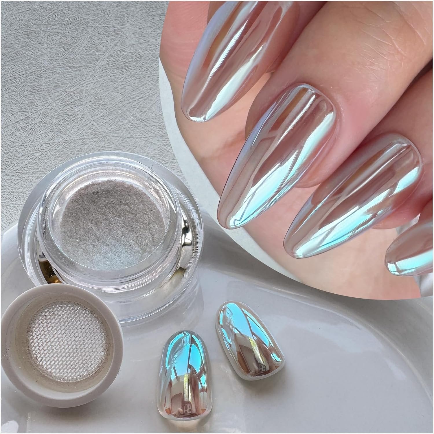 Moonlight Unicorn Chrome Nail Powder, Aurora Mermaid Color-Shifting Pigment, Holographic Iridescent Mirror Finish Shimmer, Ultra-Fine Nail Chrome Powder for Home Salon (Moonlight Blue)