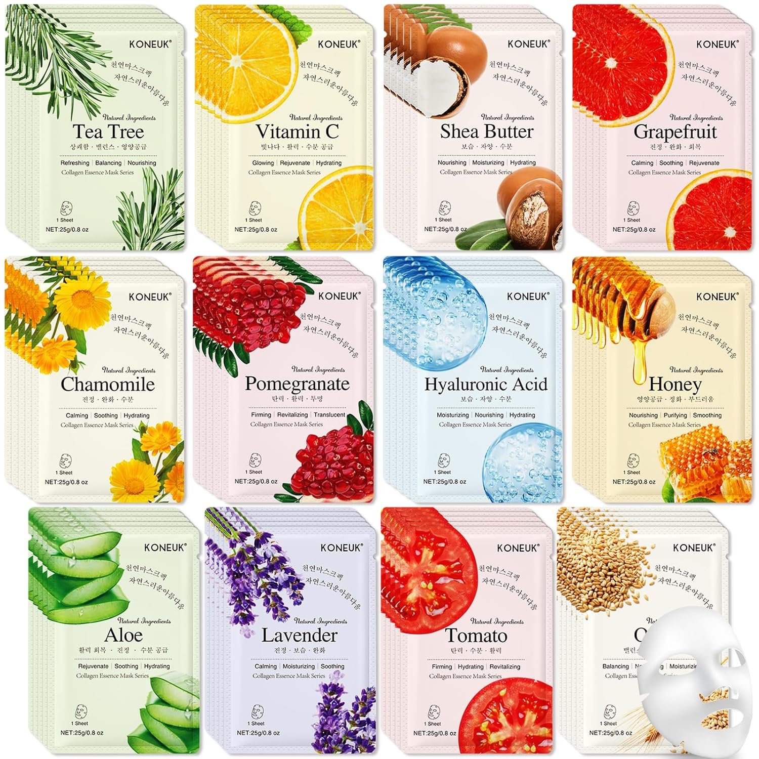 KONEUK 84 Pack Collagen Face Masks Skincare for Women, Hydrating and Moisturizing Sheet Face Masks for Women Skin Care, Face Mask Gifts Set for Spa Party, Bulk Facial Masks Suitable for All Skin Types