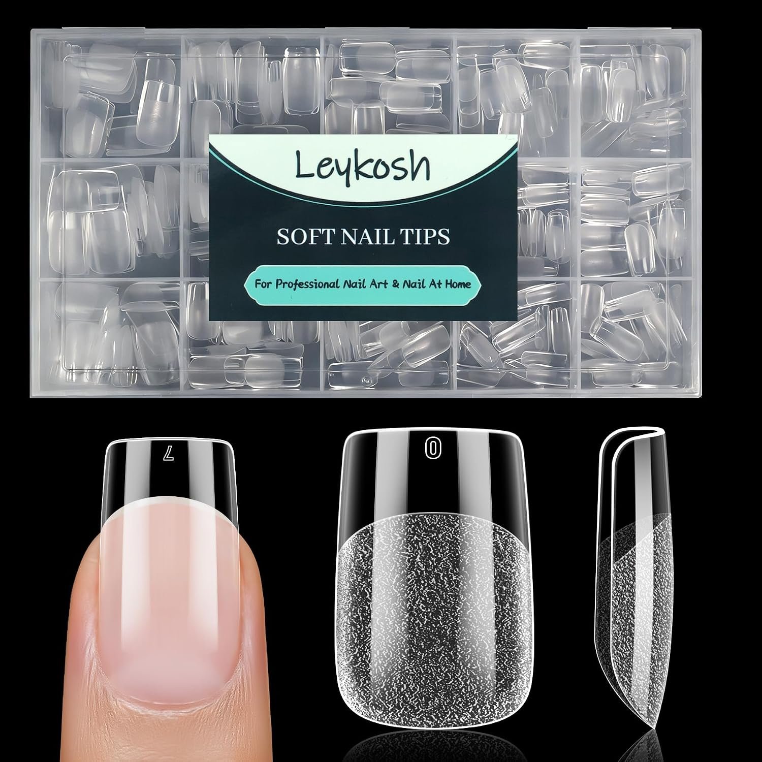 Leykosh Short Square Nail Tips – 15 Sizes 330PCS Soft Gel Fake Nails, Half Matte Full Cover Pre-Shaped Clear Press On Acrylic Nails No C Curve for Extension, DIY Home Manicure for Women