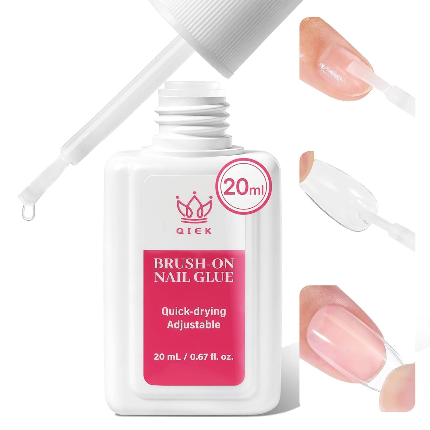Strong Nail Glue for Press On Nails, Waterproof Brush On Nail Bond Adhesive, Safe Non-Toxic Formula, No UV Light Needed Fast Drying Long Lasting Super Hold for Acrylic Fake Nail Tips, 20ml/0.67fz