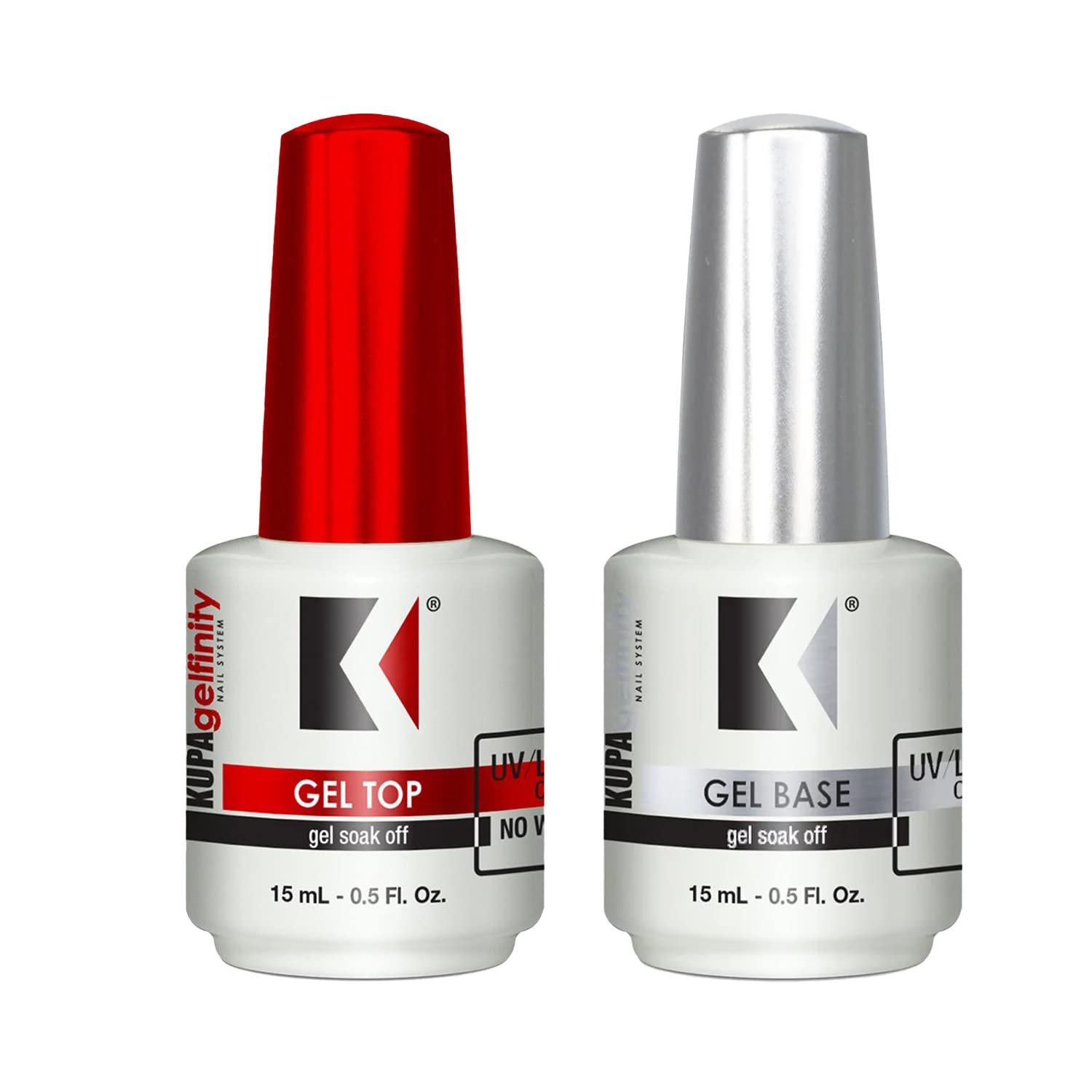 KUPA Gelfinity Base Coat & Glossy Top Coat Duo Set, No-Wipe, Long-Lasting Soak-Off Formula, Chip-Resistant, UV/LED Gel Polish, 0.5 Fl Oz (Pack of 2)