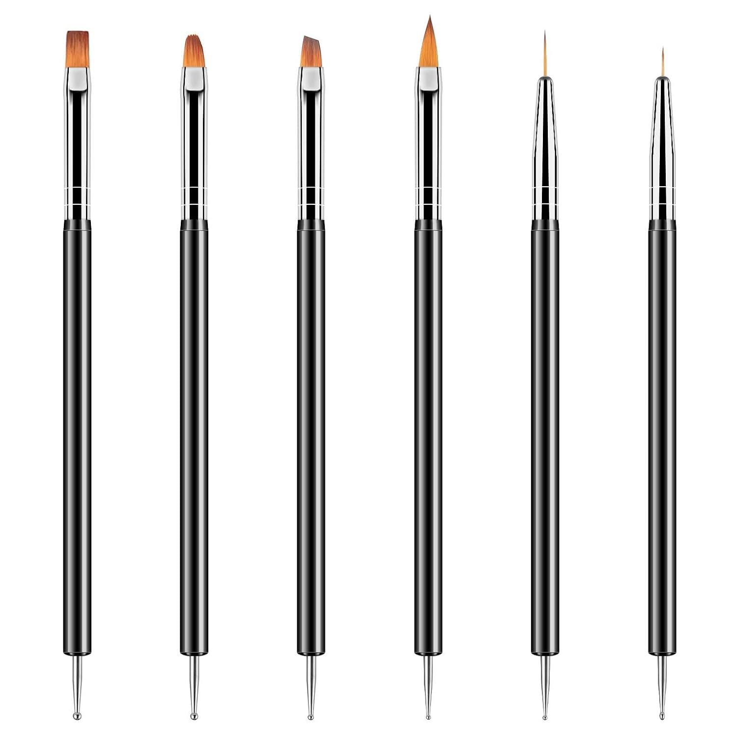 Artdone Nail Dotting Tools 6PCS Double-ended Nail Art Brushes Kit Nail Art Gel Polish Liner Brushes Design Pen For Nail Drawing And Nail Paint Brushes Small Detail Brushes