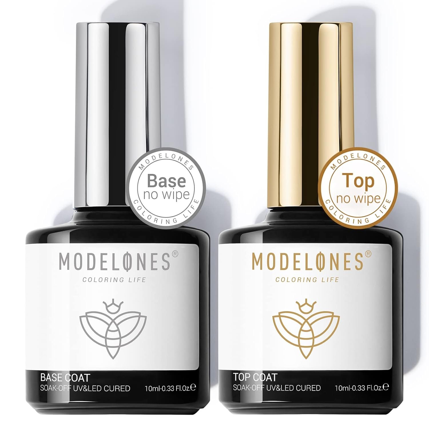 modelones Top Coat Base Coat, 2 PCS Clear High Glossy No Wipe Long Lasting Soak Off Home Salon DIY Manicure Gift for Women
