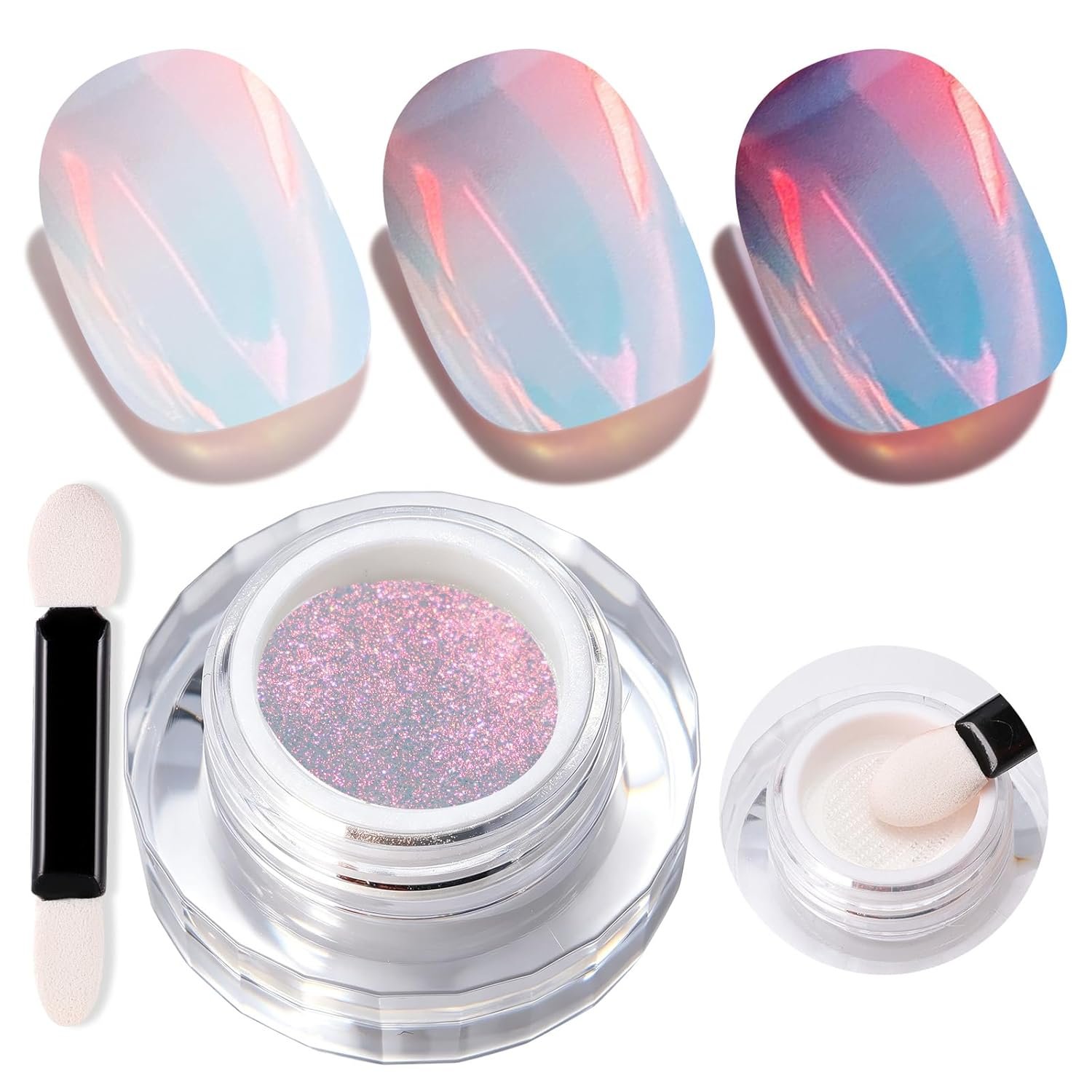 Air Cushion Aurora Chrome Nail Powder, Holographic Pearlescent Moonlight Unicorn Mermaid Powder for Nails,Nail Art Glitter for Home DIY Salon Manicure Pigment(Orange with Gold Sheen) WT17