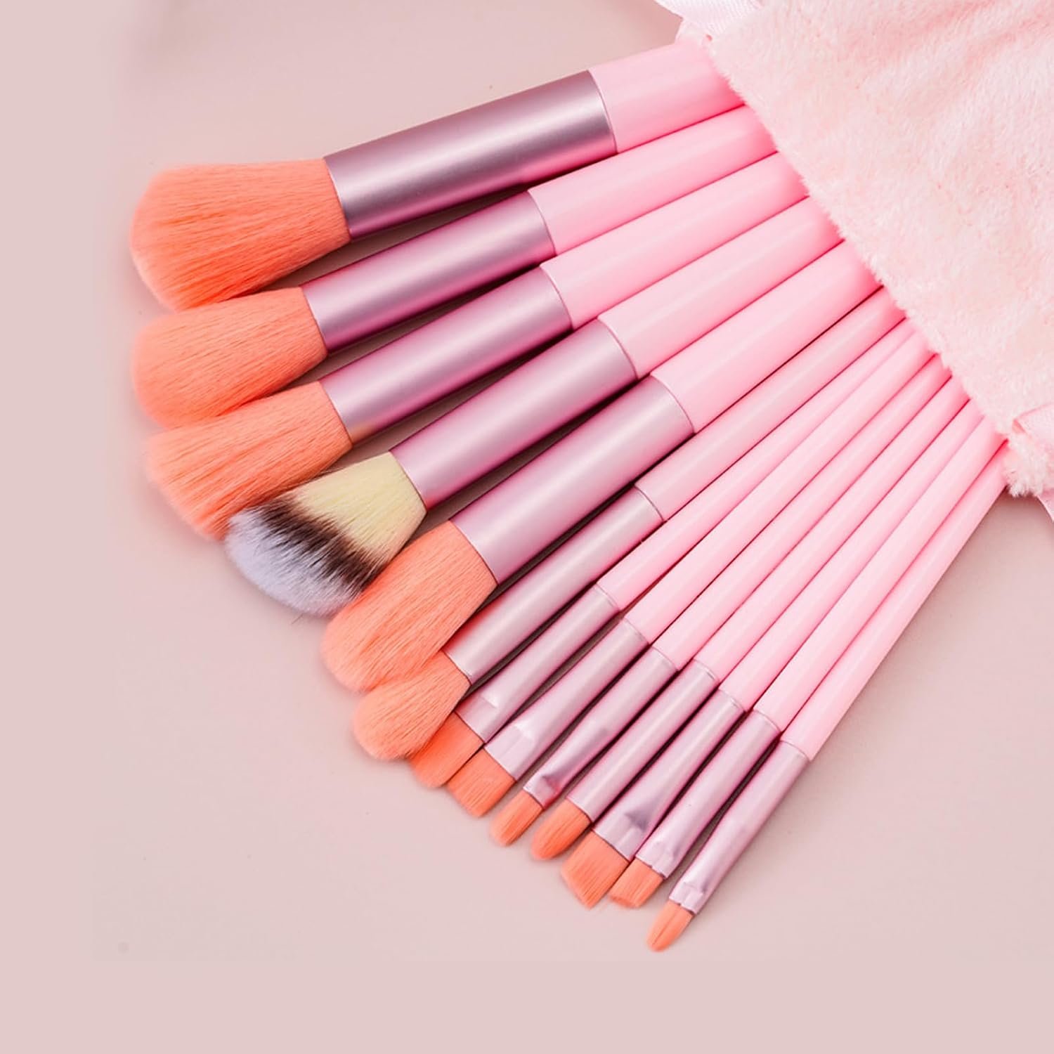 Makeup Brush Set 13 Pcs,Premium Synthetic Foundation Powder Concealers Eye shadows Blush,Portable Travel Makeup Brushes with Pink bag,Valentine Gifts for Women,Pink