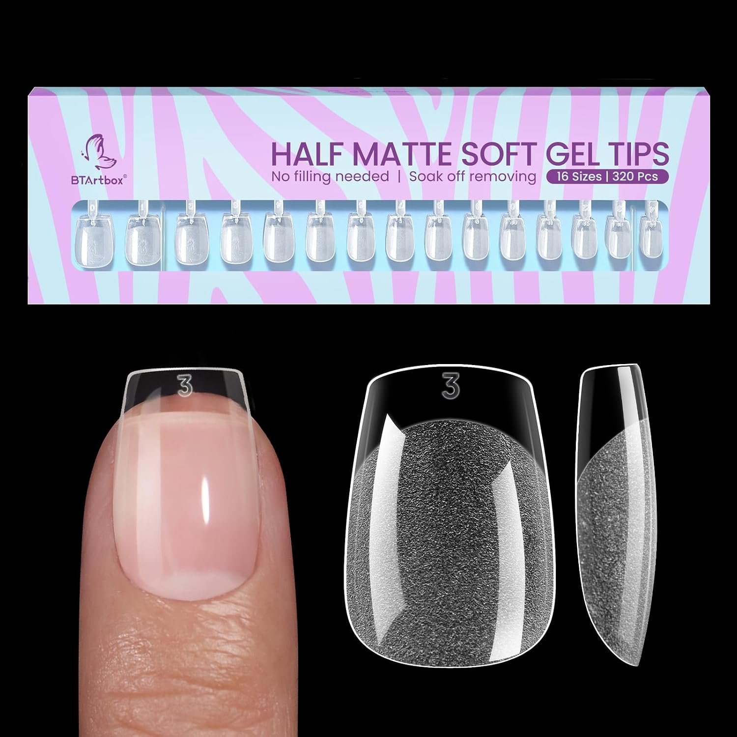 BTArtbox Extra Short Coffin Fake Nails – 320pcs Short Nail Tips Pre-shape Half Matte Soft Gel Tips, Full Cover Clear Acrylic False Nails fot Nail Extension Home DIY Nail Salon