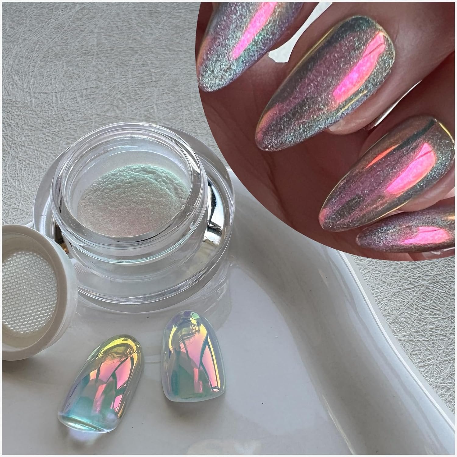Unicorn Chrome Nail Powder, Aurora Mermaid Color-Shifting Pigment, Holographic Iridescent Mirror Finish Shimmer, Ultra-Fine Nail Chrome Powder for Home Salon Manicure (Mermaid Aurora)