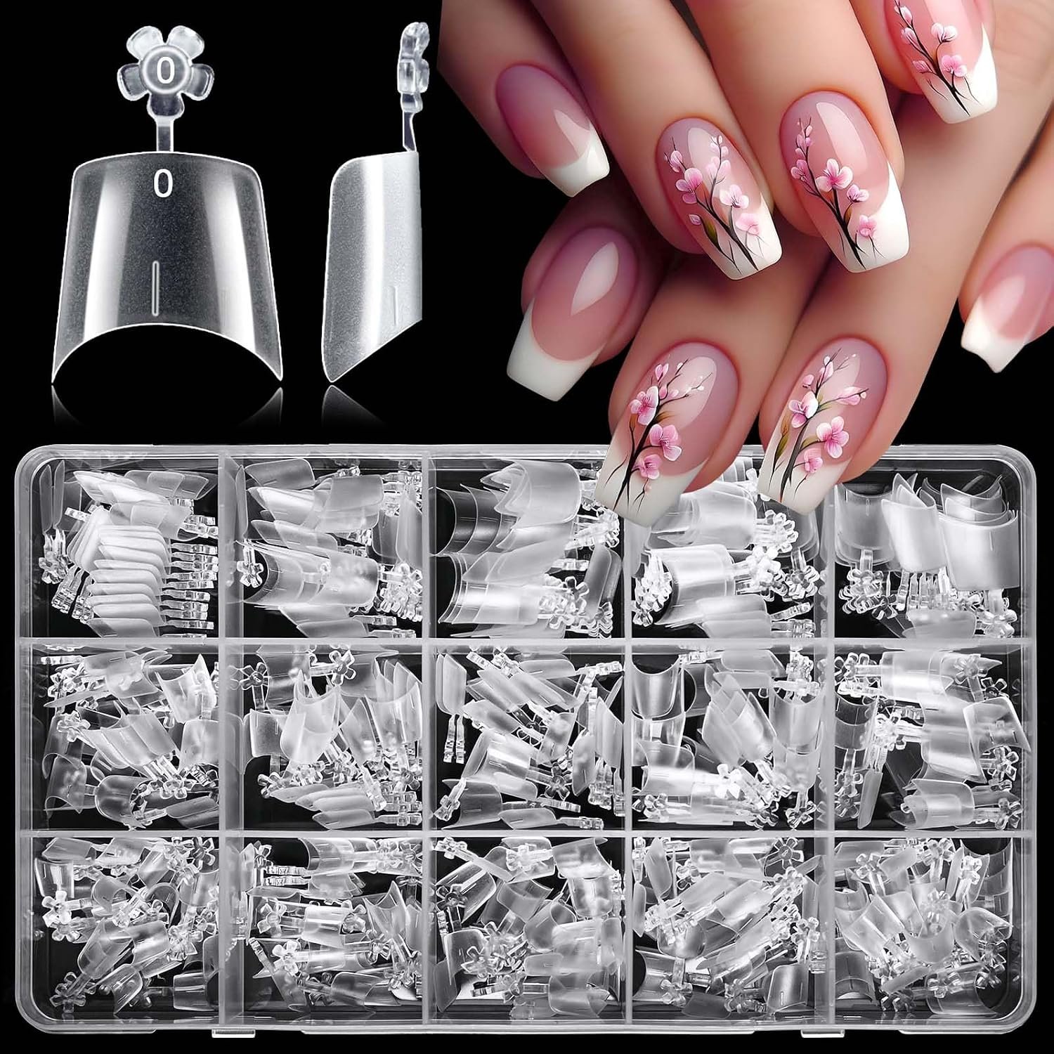 LoveOurHome 360pc French Coffin Nail Tips Clear Fake Nails Short Coffin Gel Nail Tips Half Cover Acrylic Nails Clear 15 Sizes Short Fingernail for Gel Press Nail Extension