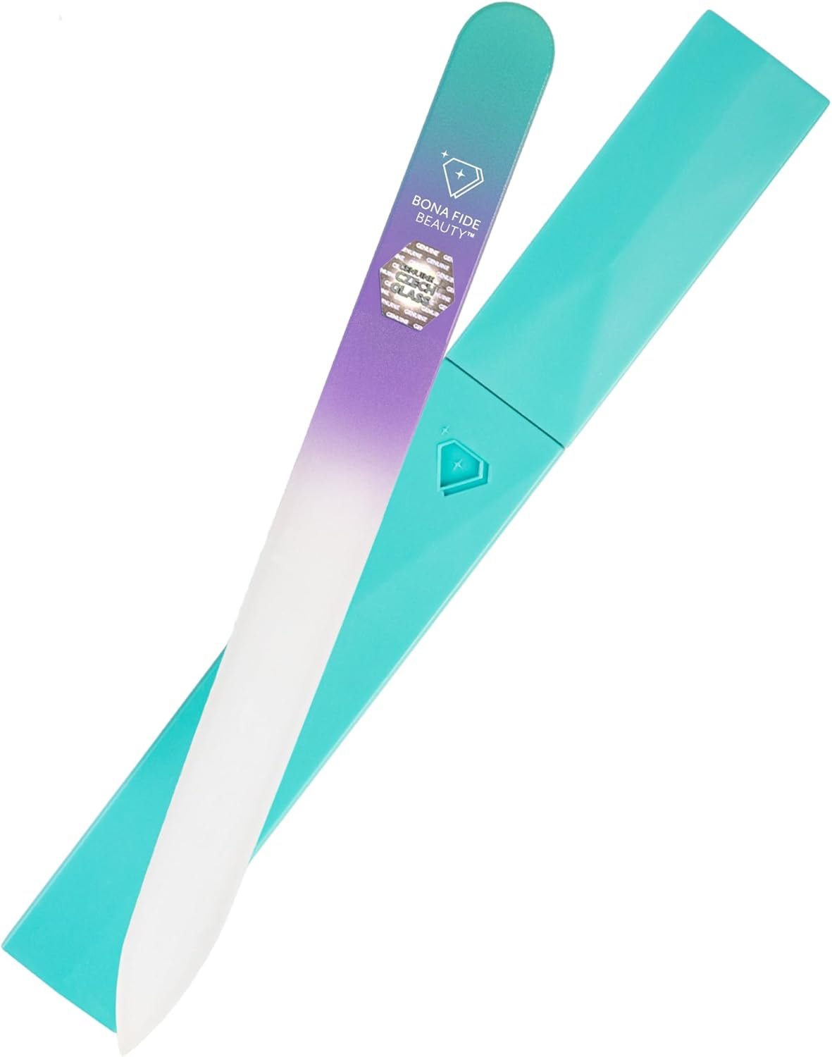 Bona Fide Beauty Czech Glass Nail File with Case in Pastel Green Violet